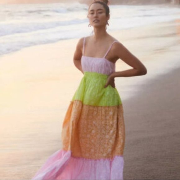 NWT! Anthropologie Ro's Garden Colorblock Maxi Dress - Picture 1 of 3